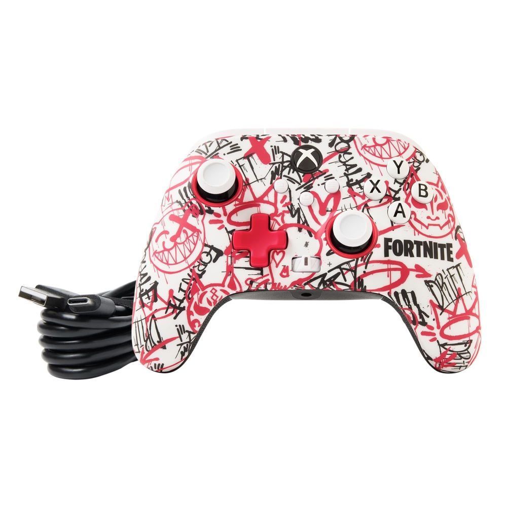 Fortnite-themed Xbox wireless controller with included USB adapter on left side