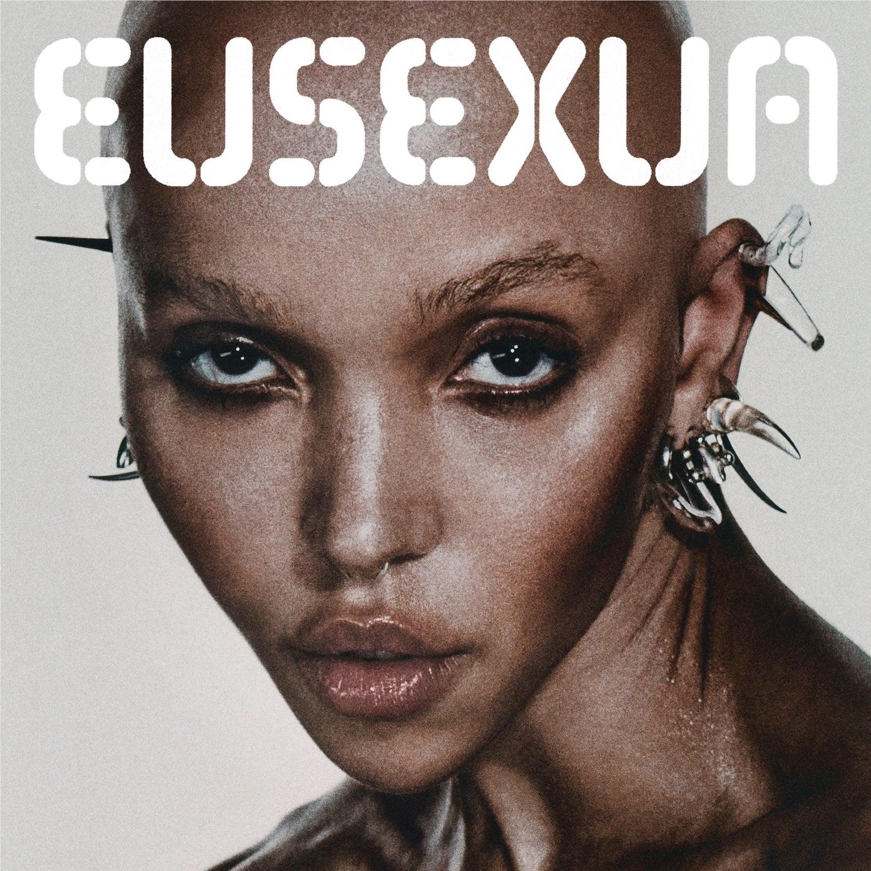 Music album cover with close-up portrait and spiked earrings