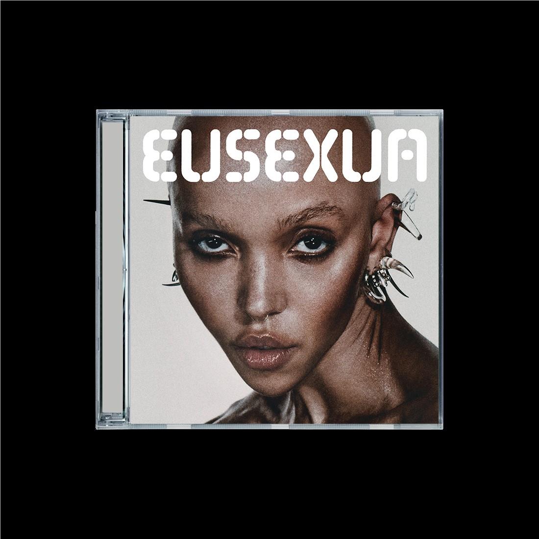 CD jewel case featuring a stylized portrait cover with spiked earrings