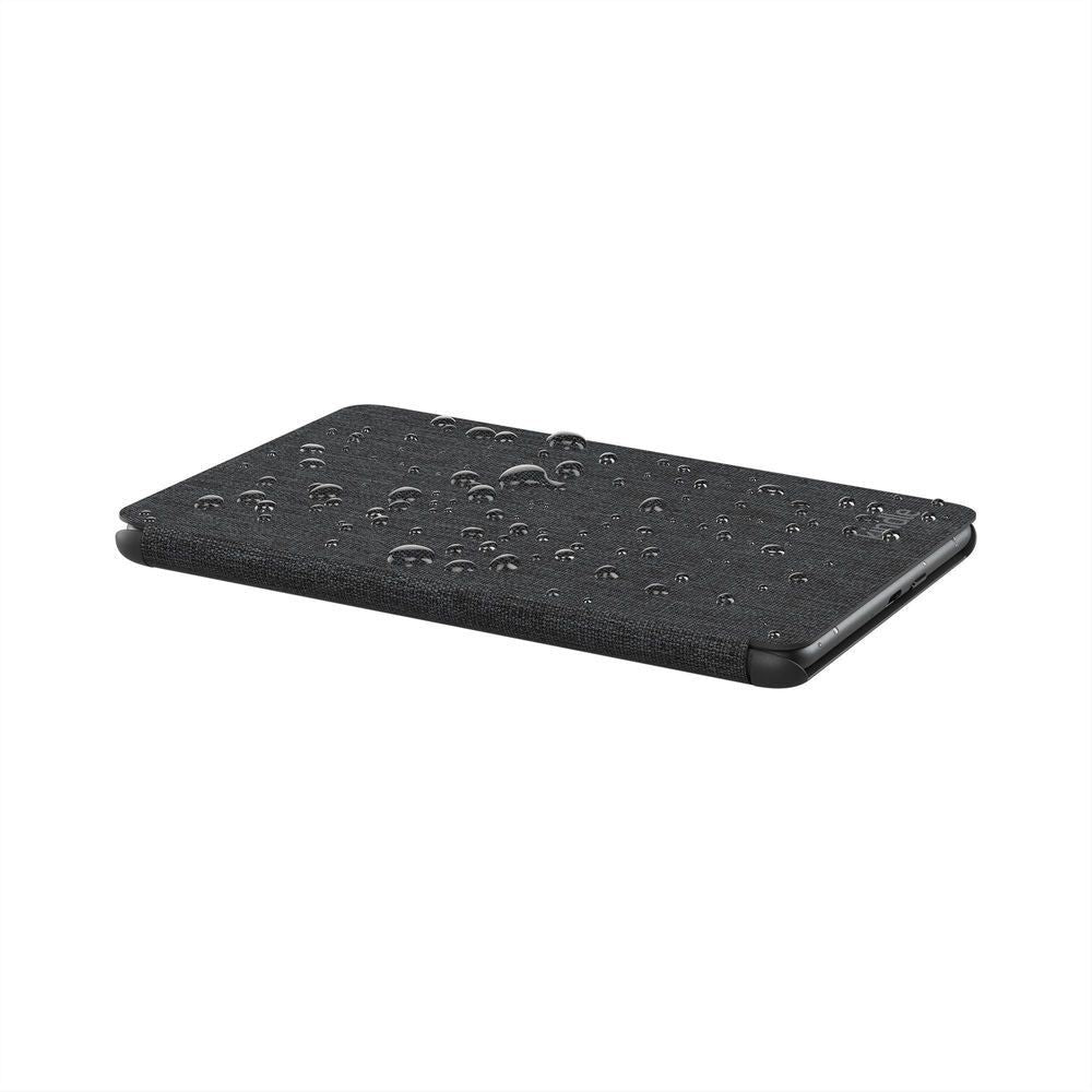 Black textured fabric cover for Kindle e-reader with raised dot pattern