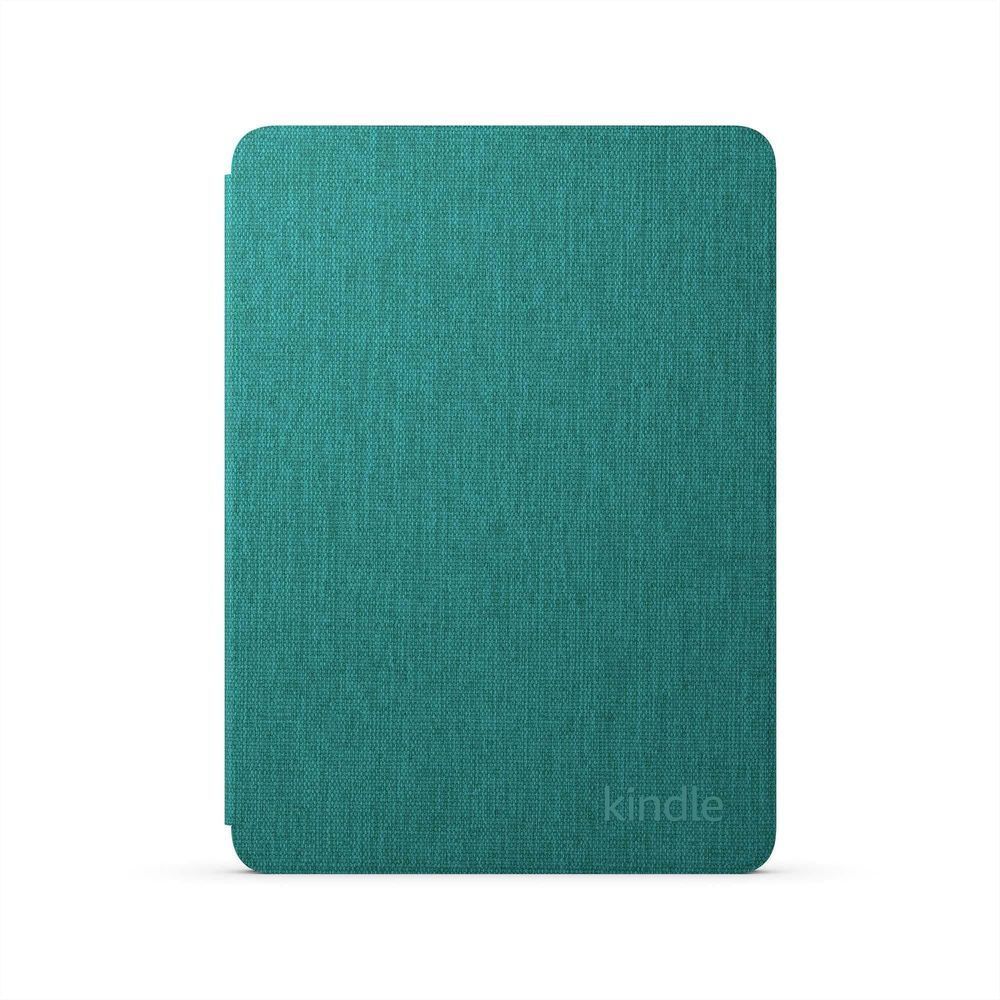 Jade fabric Kindle cover with closed square folio design.