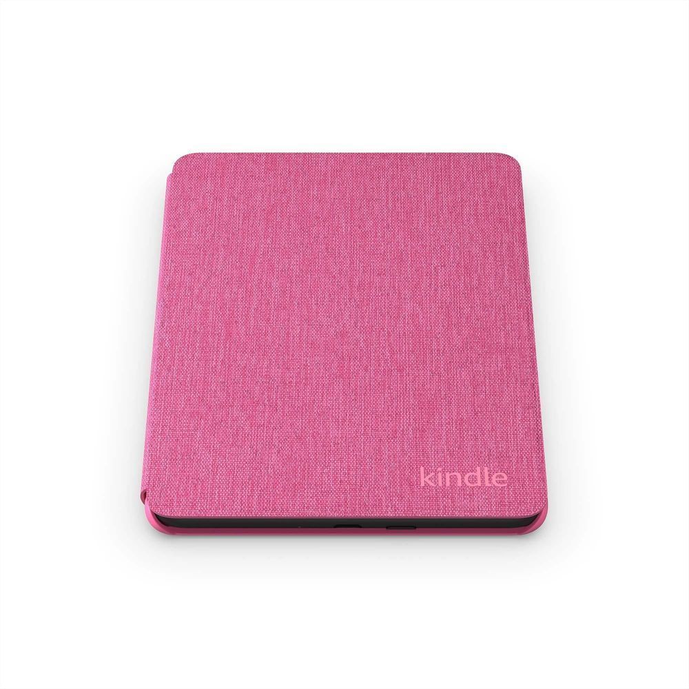 Raspberry fabric Kindle 12th gen cover, closed folio with rounded edges