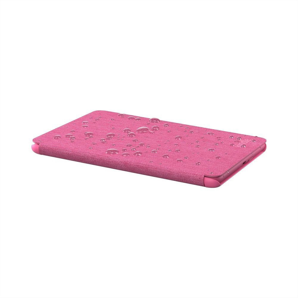 Raspberry textured fabric Kindle cover for 12th gen, back view with button cutouts