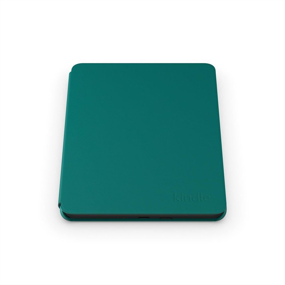 Jade leather folio cover for Kindle e-reader, closed back with embossed logo