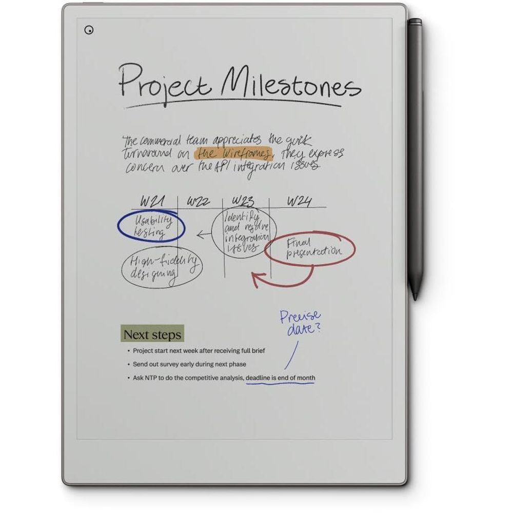 Tablet-style digital writing pad with handwritten notes and MarkerPlus pen