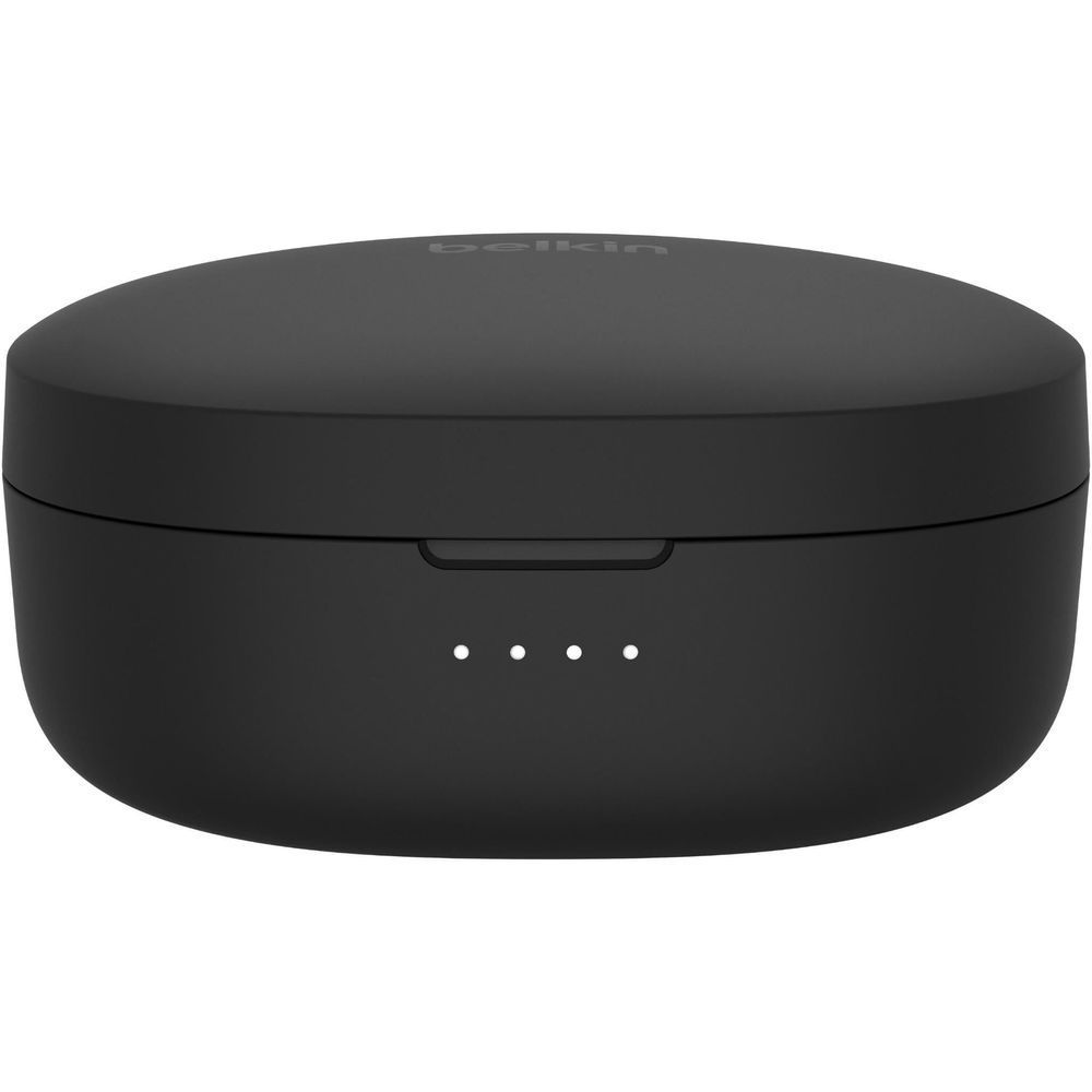 Belkin SoundForm Bolt 2 black charging case with indicator lights and hinged lid
