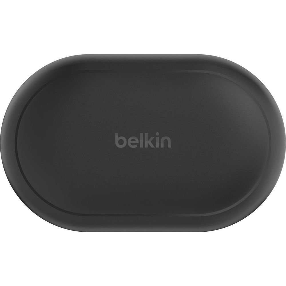 Black charging case with Belkin logo on the back