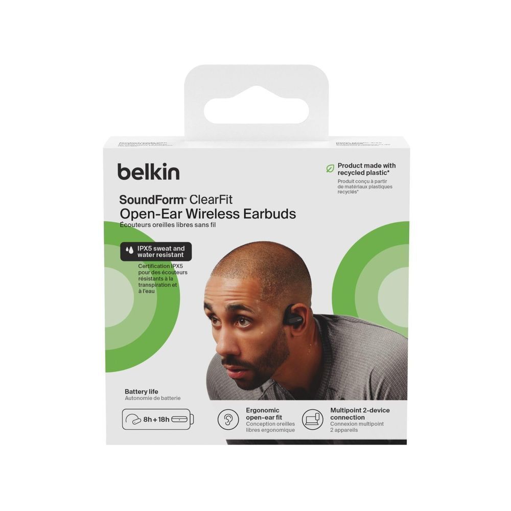 Belkin SoundForm ClearFit open-ear wireless earbuds retail box