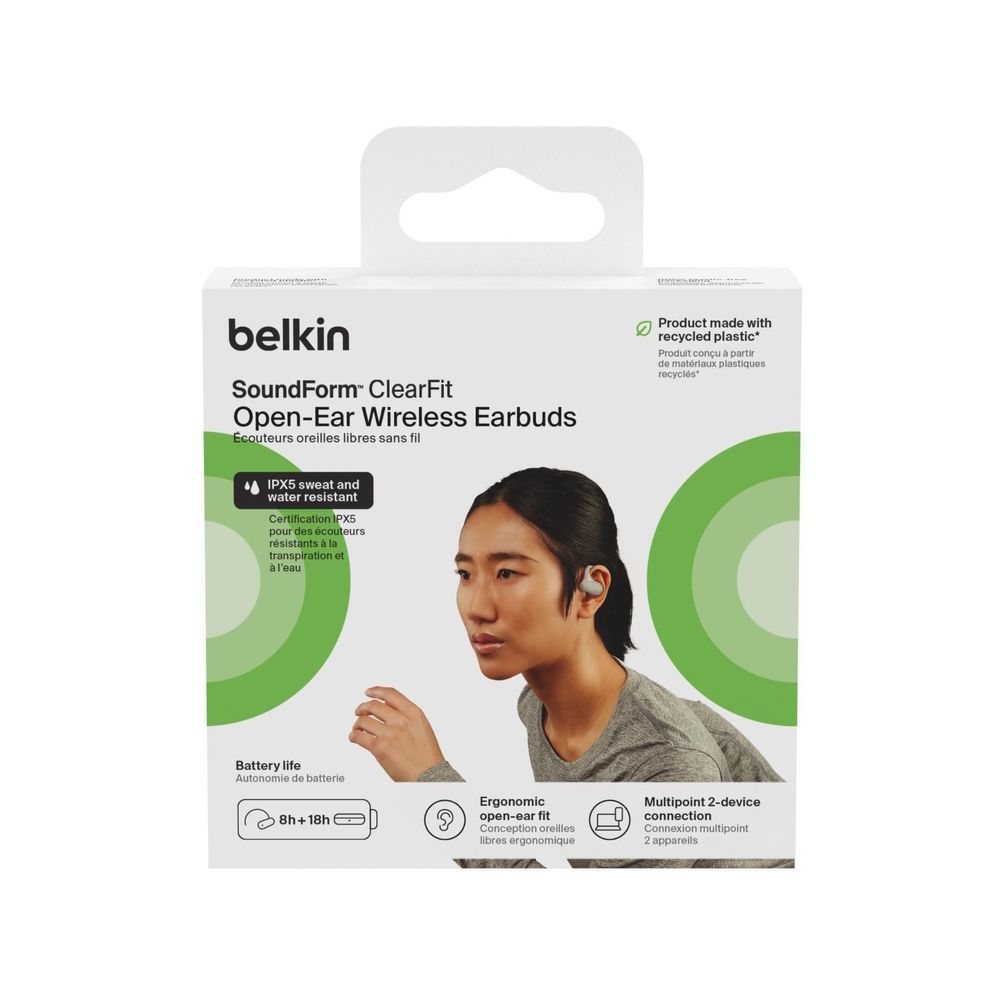 Belkin SoundForm ClearFit Open-Ear wireless earbuds retail package