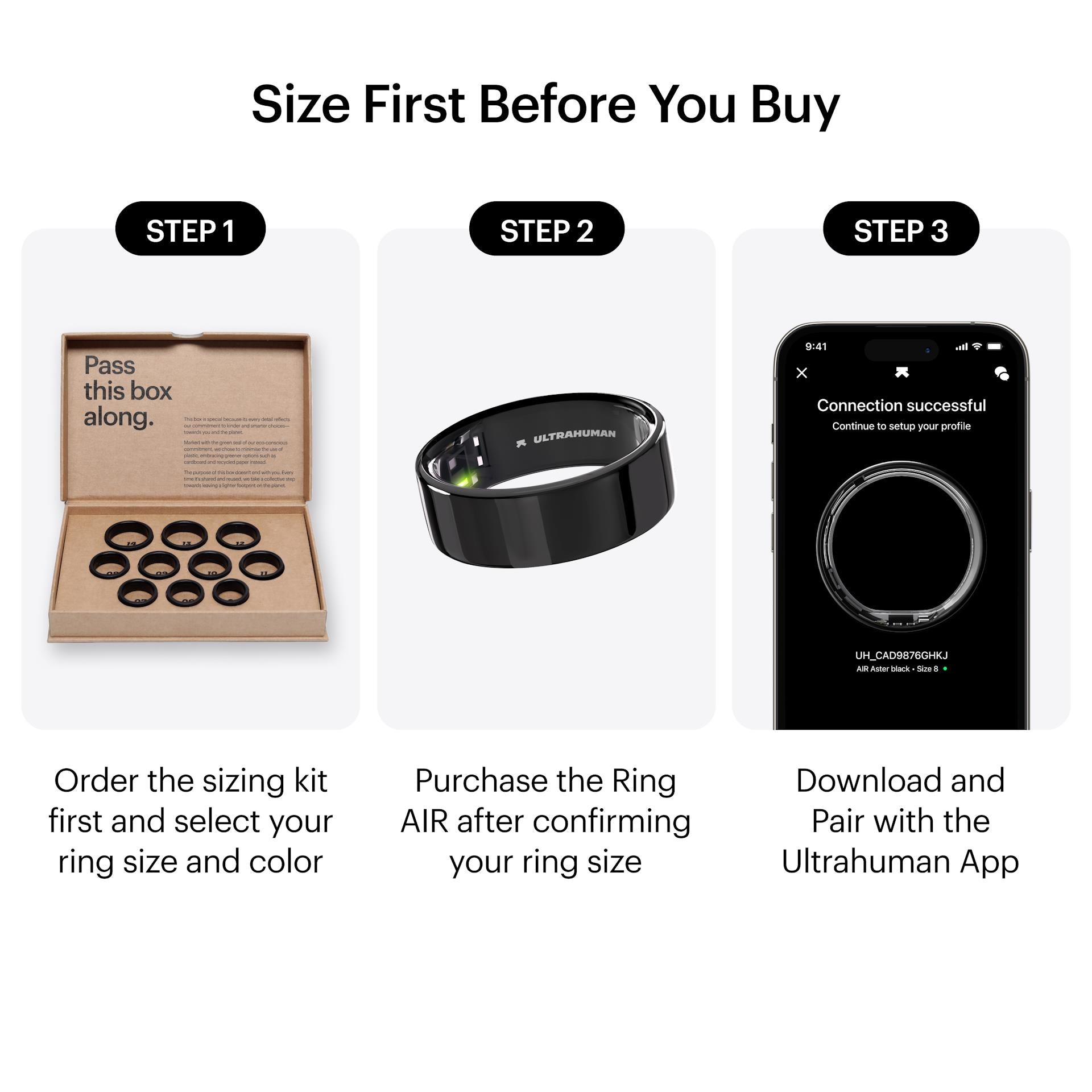 Ultrahuman Ring Air smart ring in Aster Black, size 9, image 2 - Smart Rings at Tech Supply Shed NZ