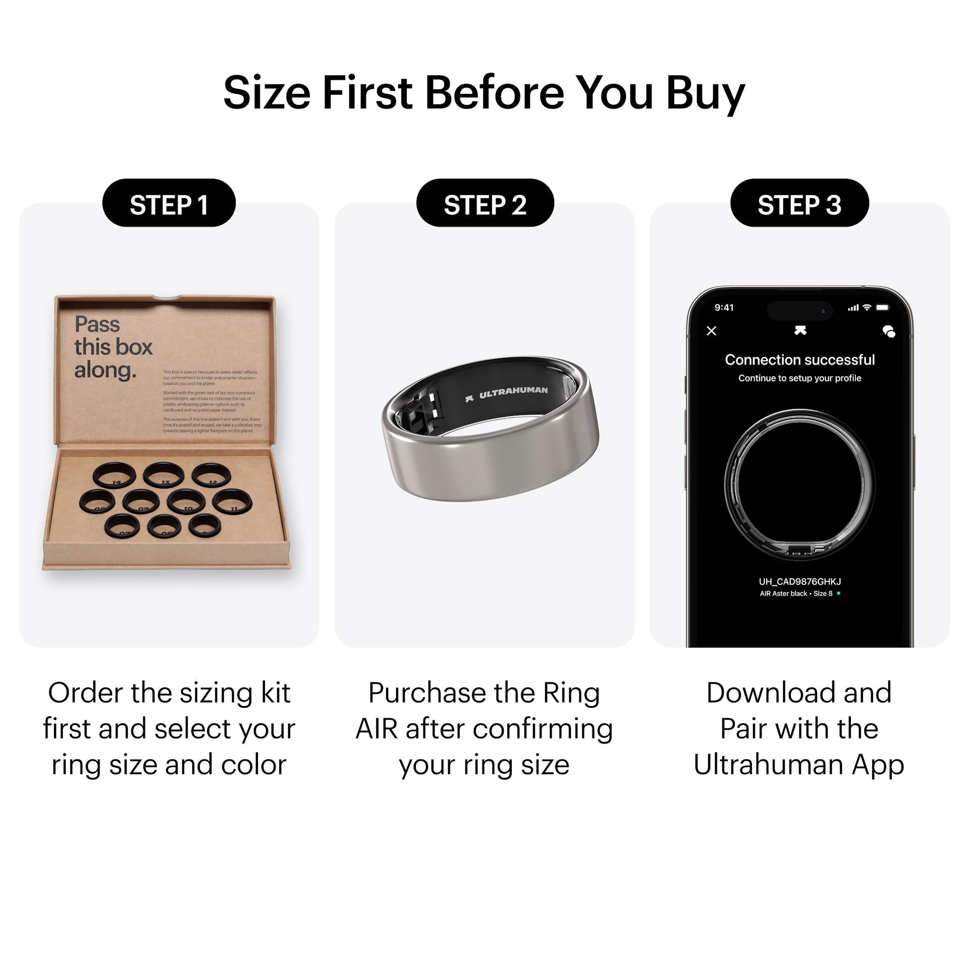 Ultrahuman Ring AIR smart ring in Titanium, size 8, image 2 - Smart Rings at Tech Supply Shed NZ
