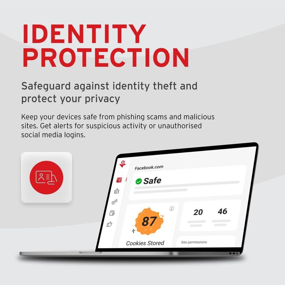 Trend Micro identity protection feature with laptop safety dashboard