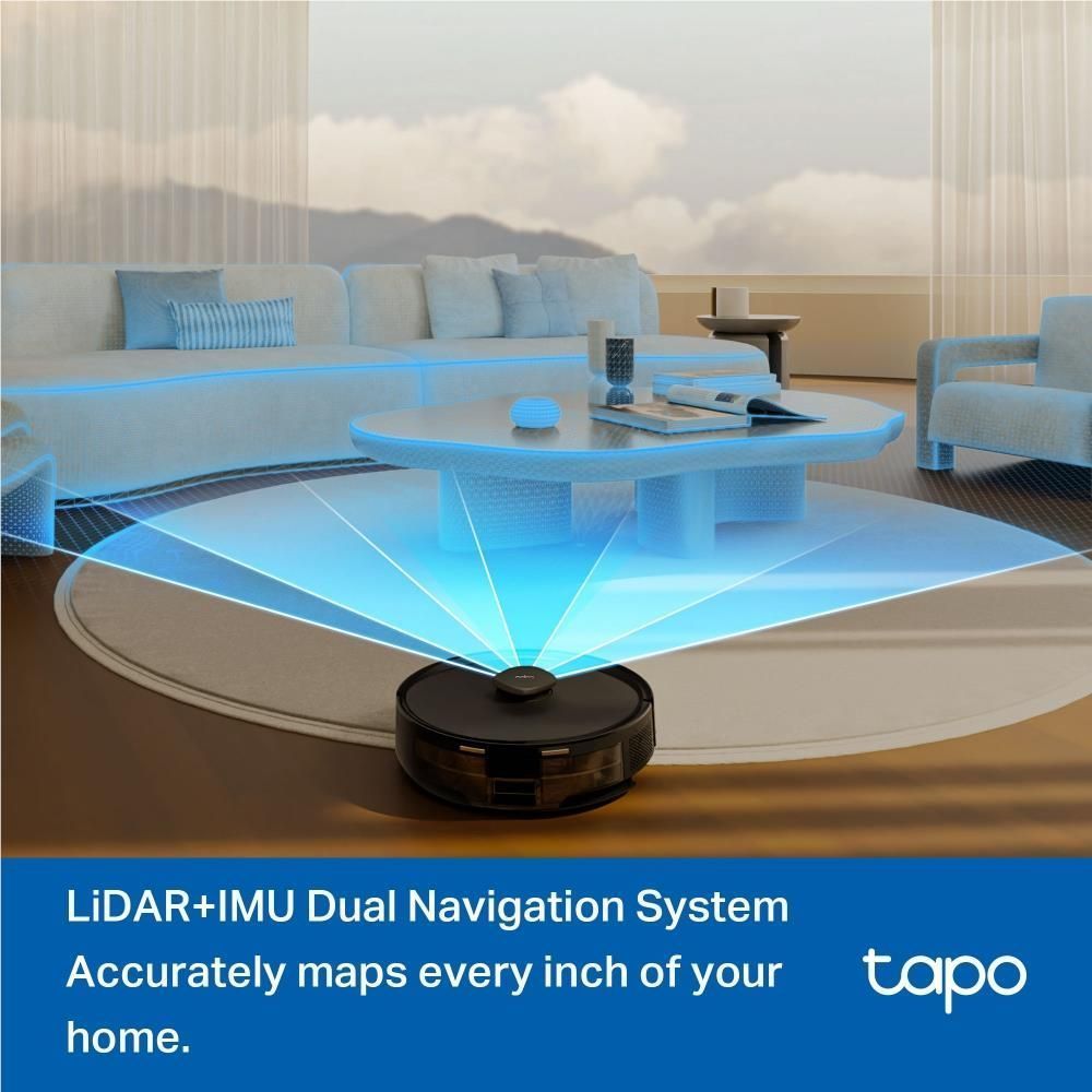 Robot vacuum and mop with laser mapping lines projected onto living room floor