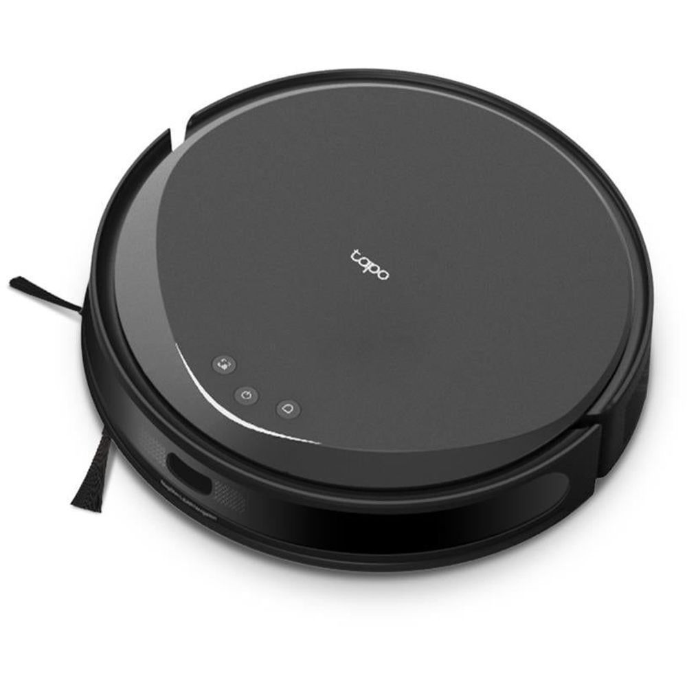 Robot vacuum and mop top view with control buttons and circular lid