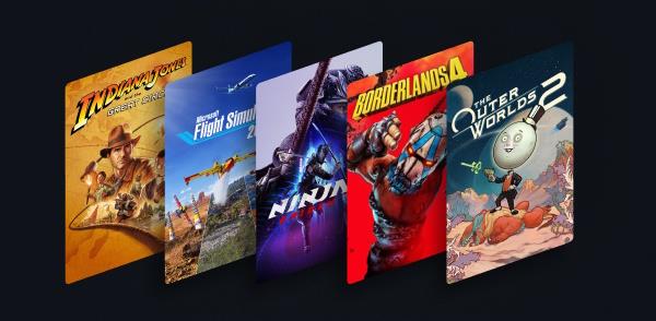 Set of video game cases standing upright with cover art