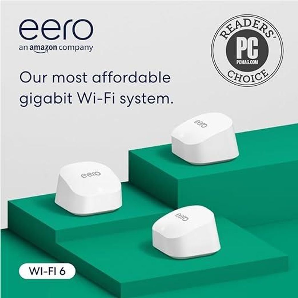 eero 6+ mesh Wi‑Fi router set of three, white domes