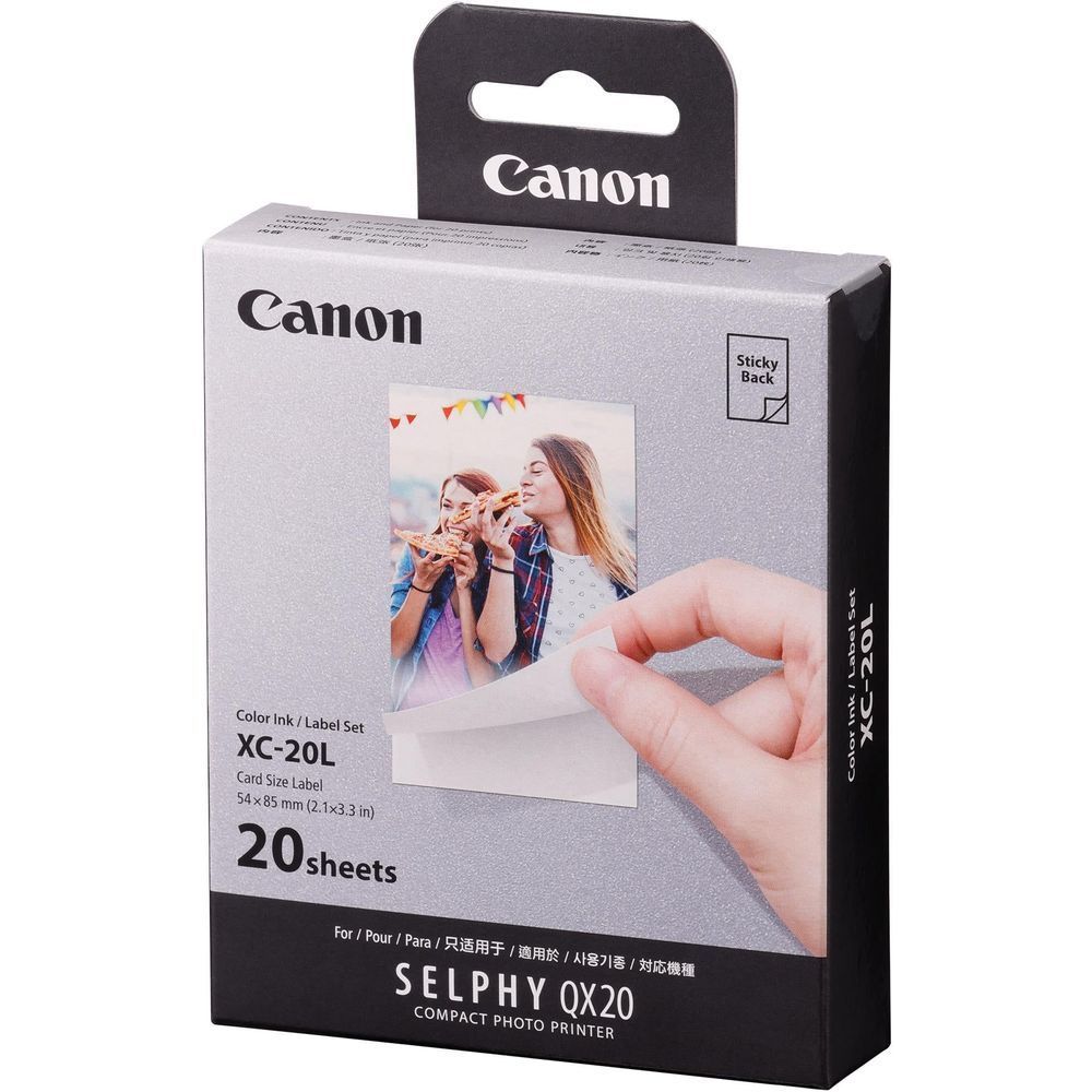 Canon Selphy XC-20L card size photo paper, 20-sheet box with sticky back label set