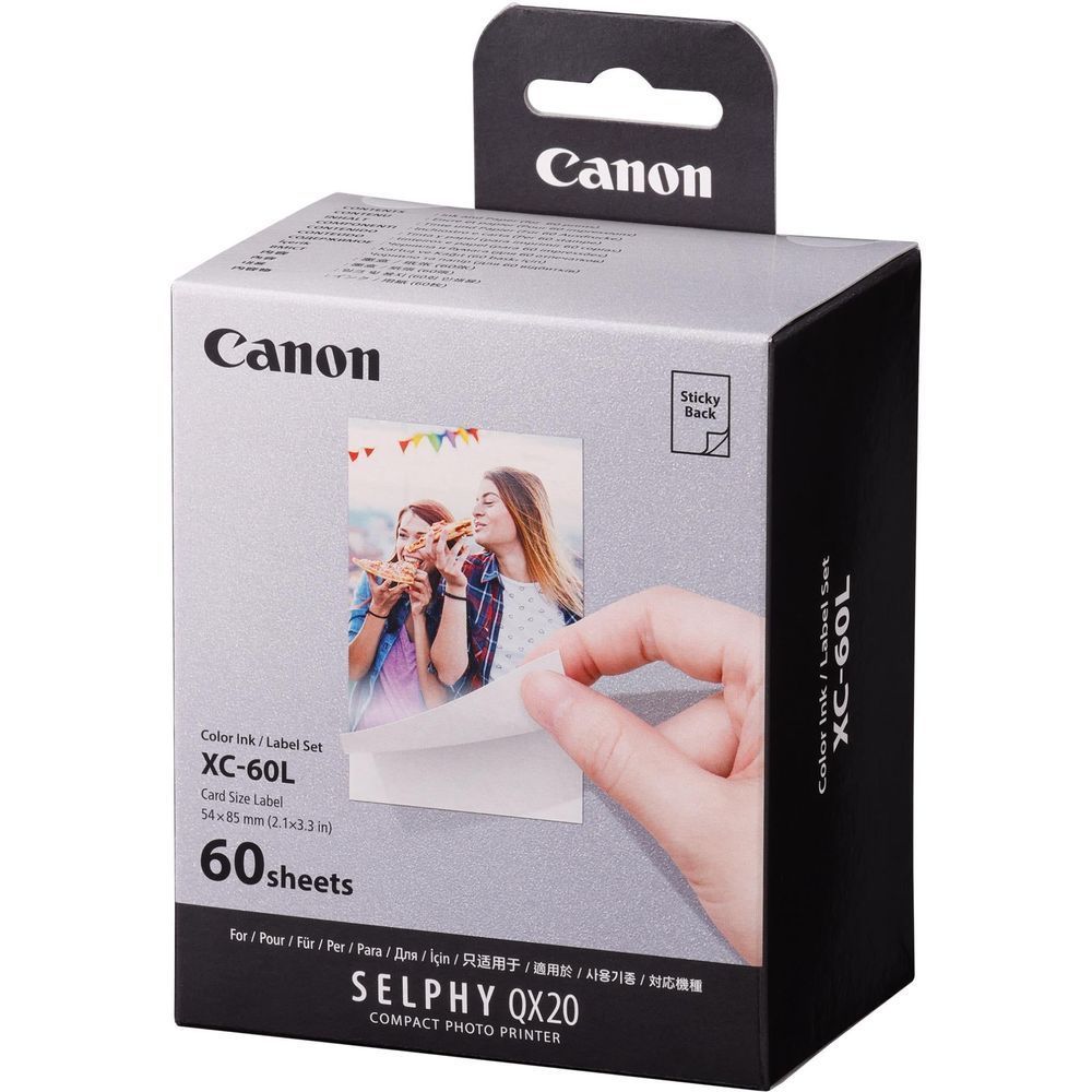 Canon Selphy XC-60L card-size photo paper pack, 60 sheets with sticky back label