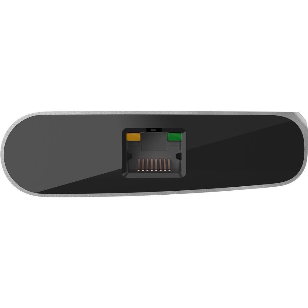 Belkin USB-C hub with Ethernet port and indicator LEDs visible