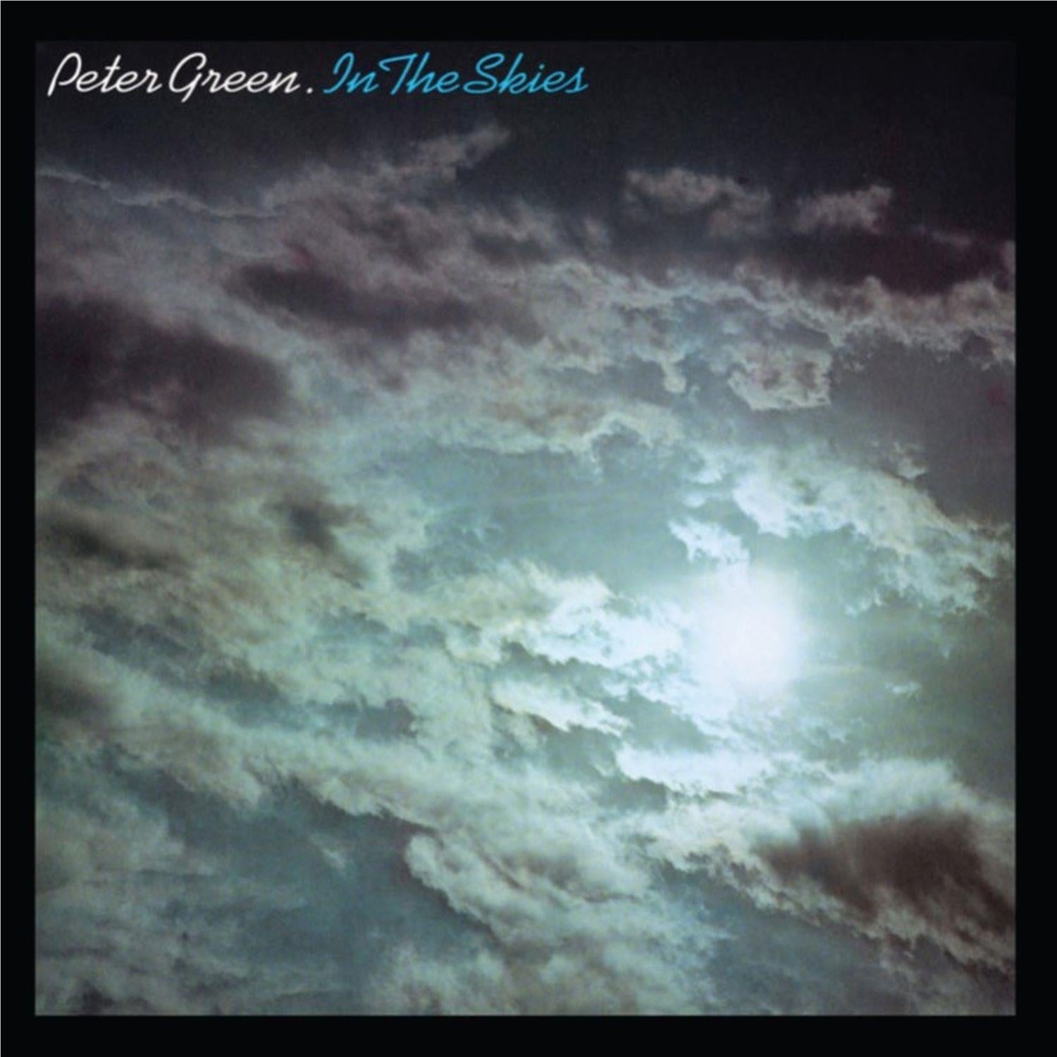 Album cover for In the Skies by Peter Green, cloudy sky artwork with moonlit glow