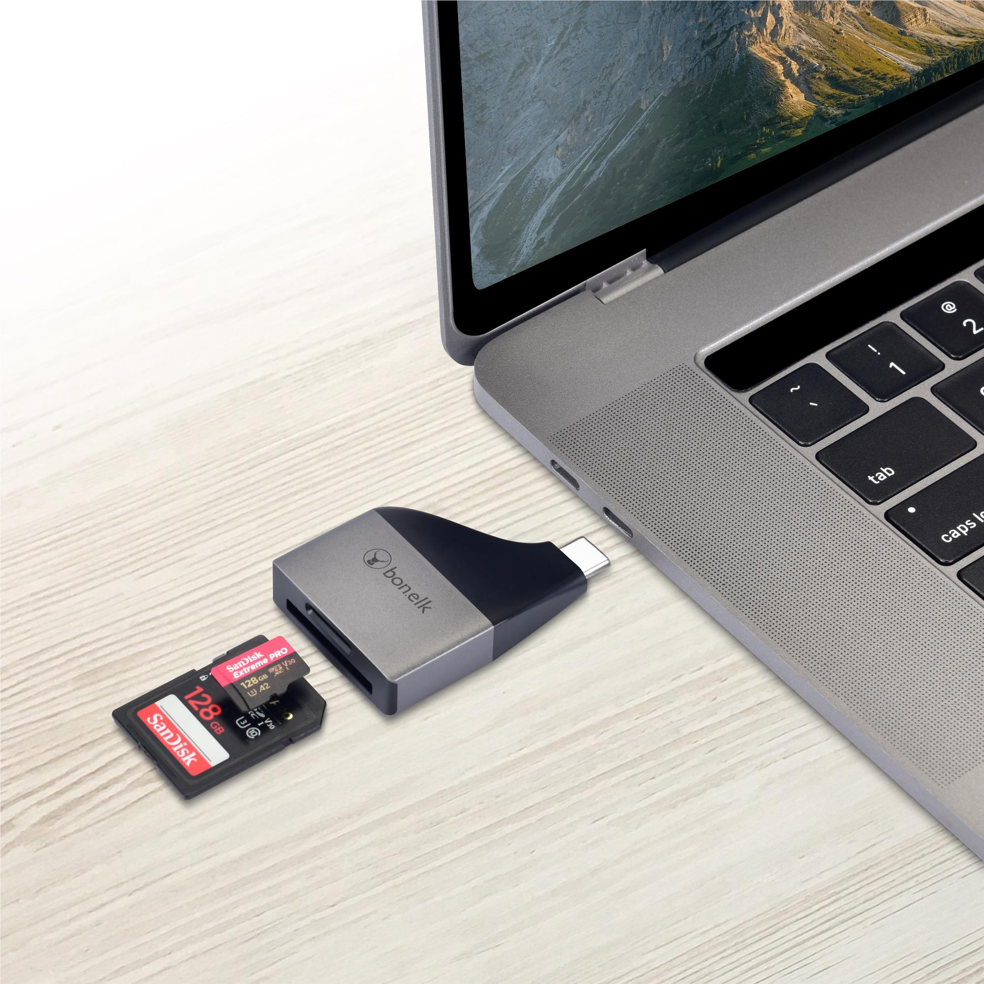 Bonelk USB-C to microSD/SD Card Reader (Grey)