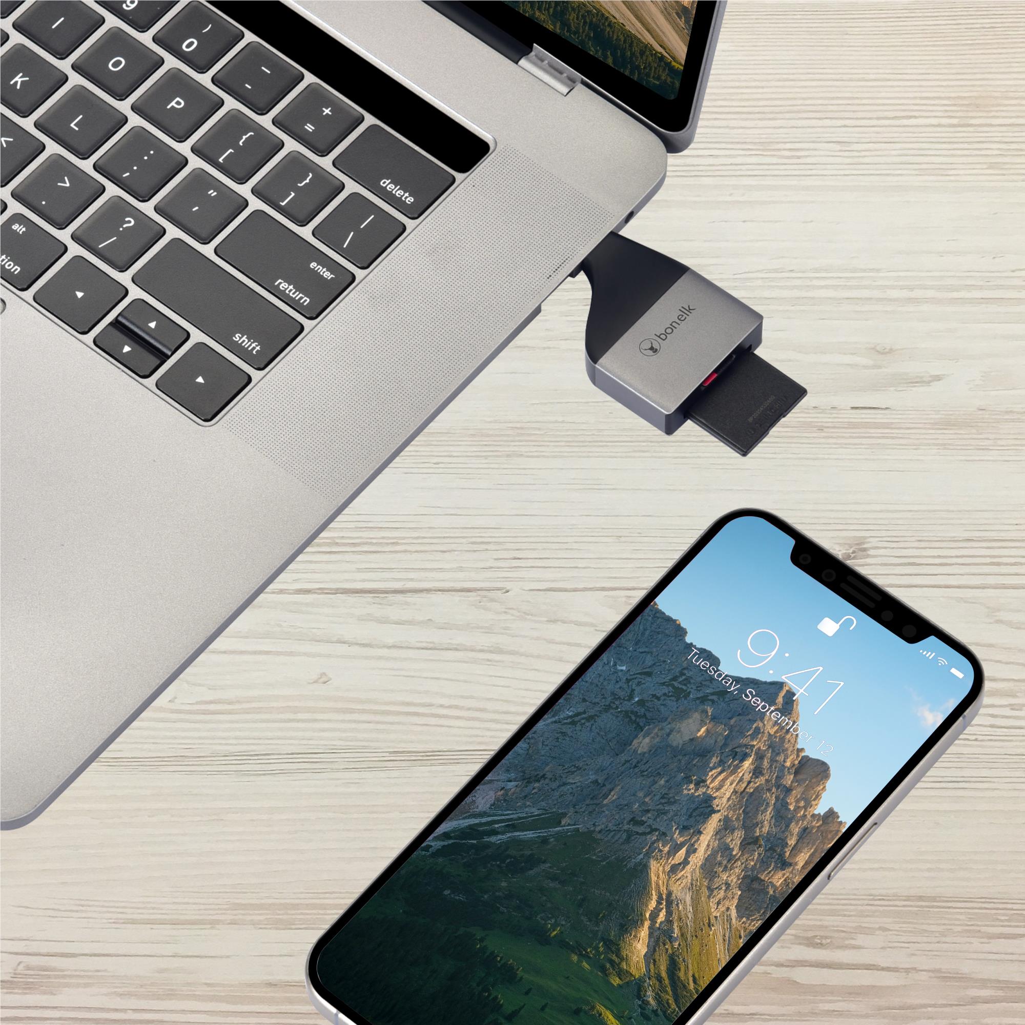 Bonelk USB-C to microSD/SD Card Reader (Grey)