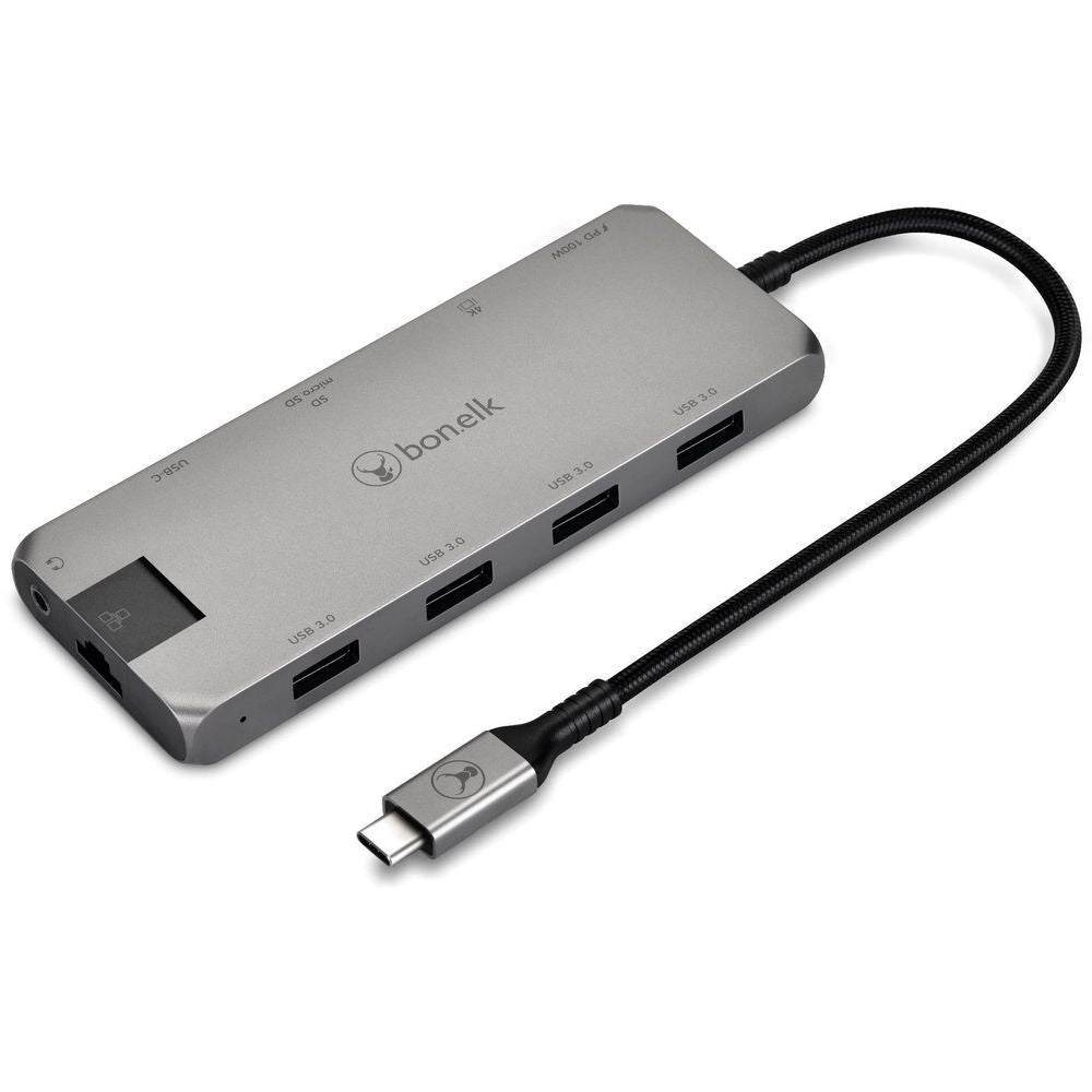 Space gray USB-C hub with side ports and braided USB cable