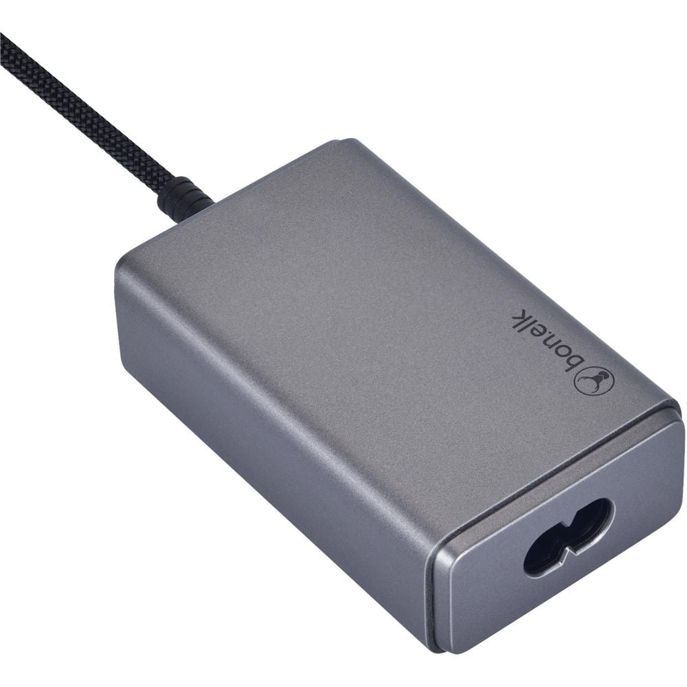 Space gray desktop PD GaN charger with built-in USB-C cable and USB-C port
