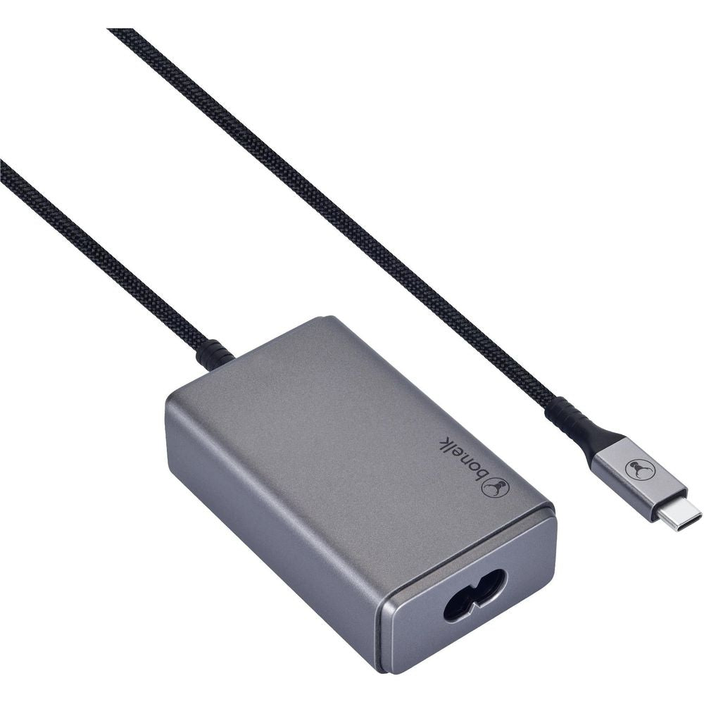 Space gray PD GaN charger with built-in USB-C cable and USB-C connector