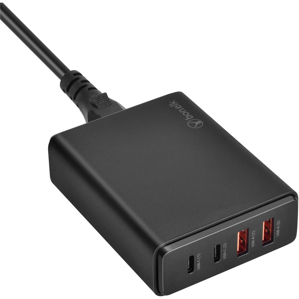 Bonelk 65W PD GaN Desktop Charger, 2 x USB-C, 2 x USB-A (Black)