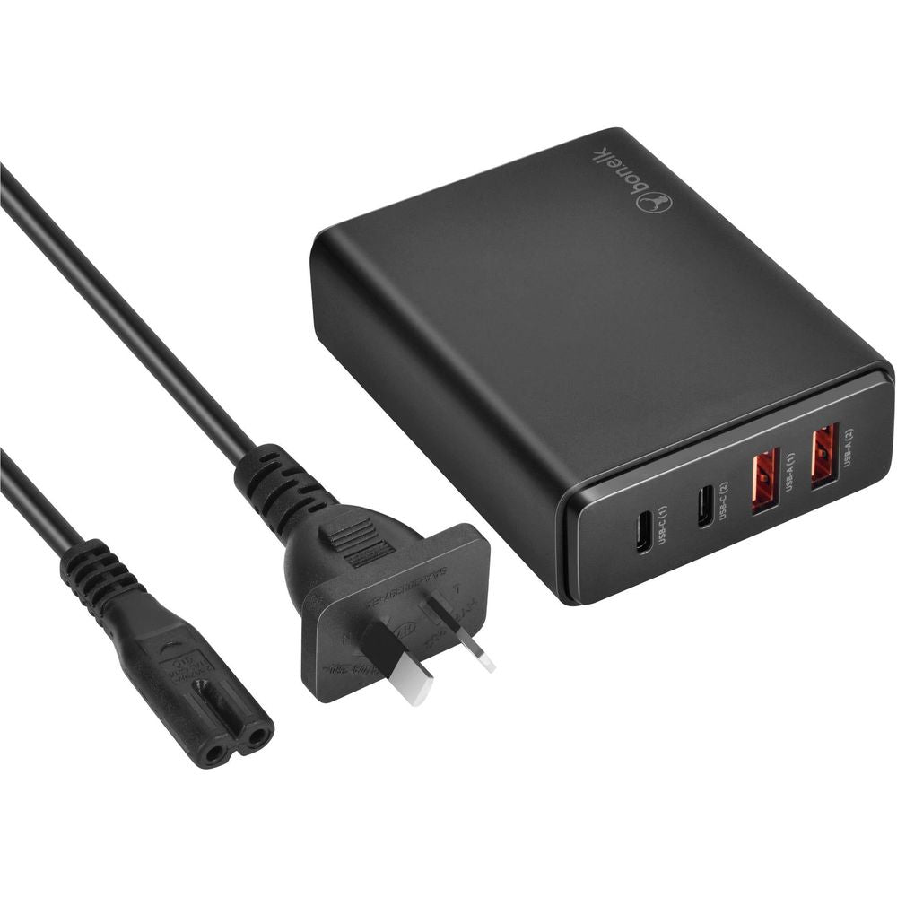 Bonelk 65W PD GaN Desktop Charger, 2 x USB-C, 2 x USB-A (Black)