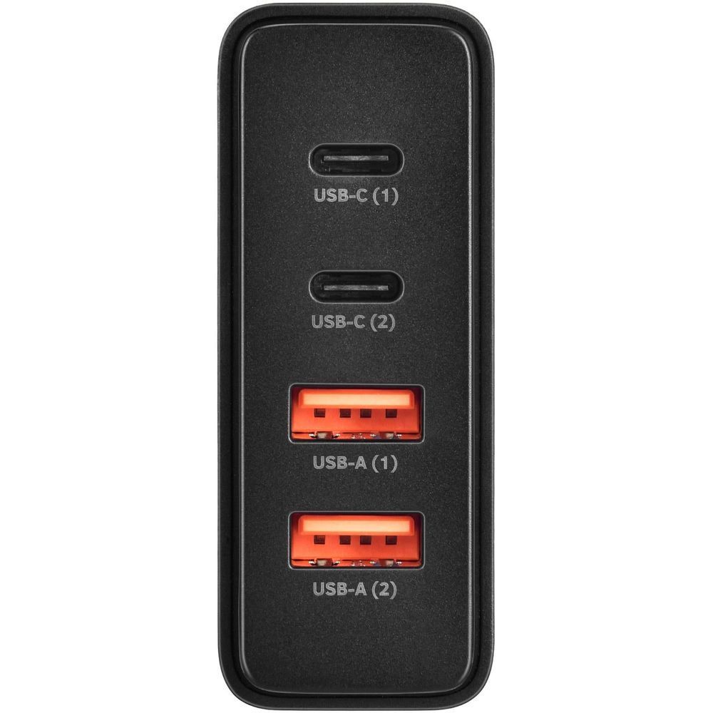 Black charging panel showing USB-C (1, 2) and USB-A (1, 2) ports