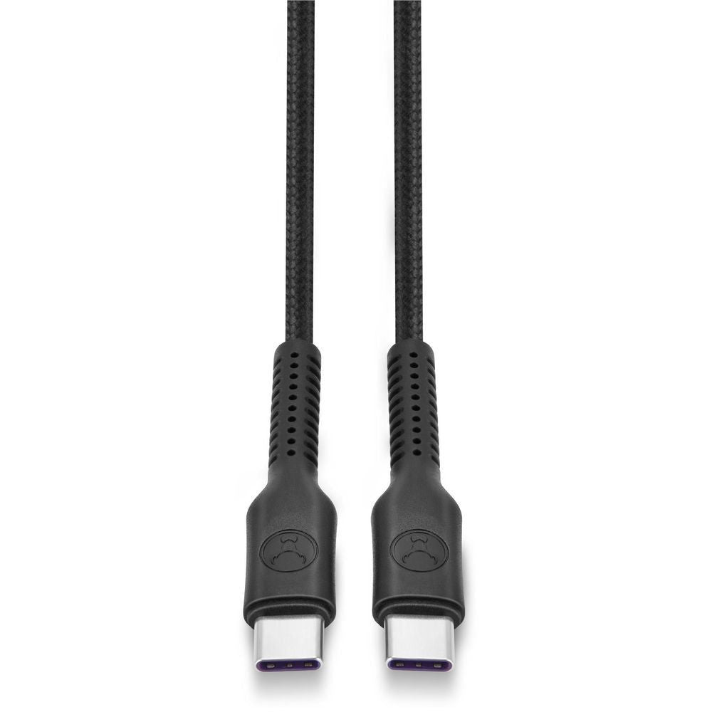 Black USB-C to USB-C connectors with vented strain relief and braided cable