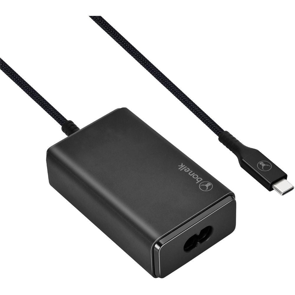Black PD GaN desktop charger with built-in USB-C cable and USB-C connector