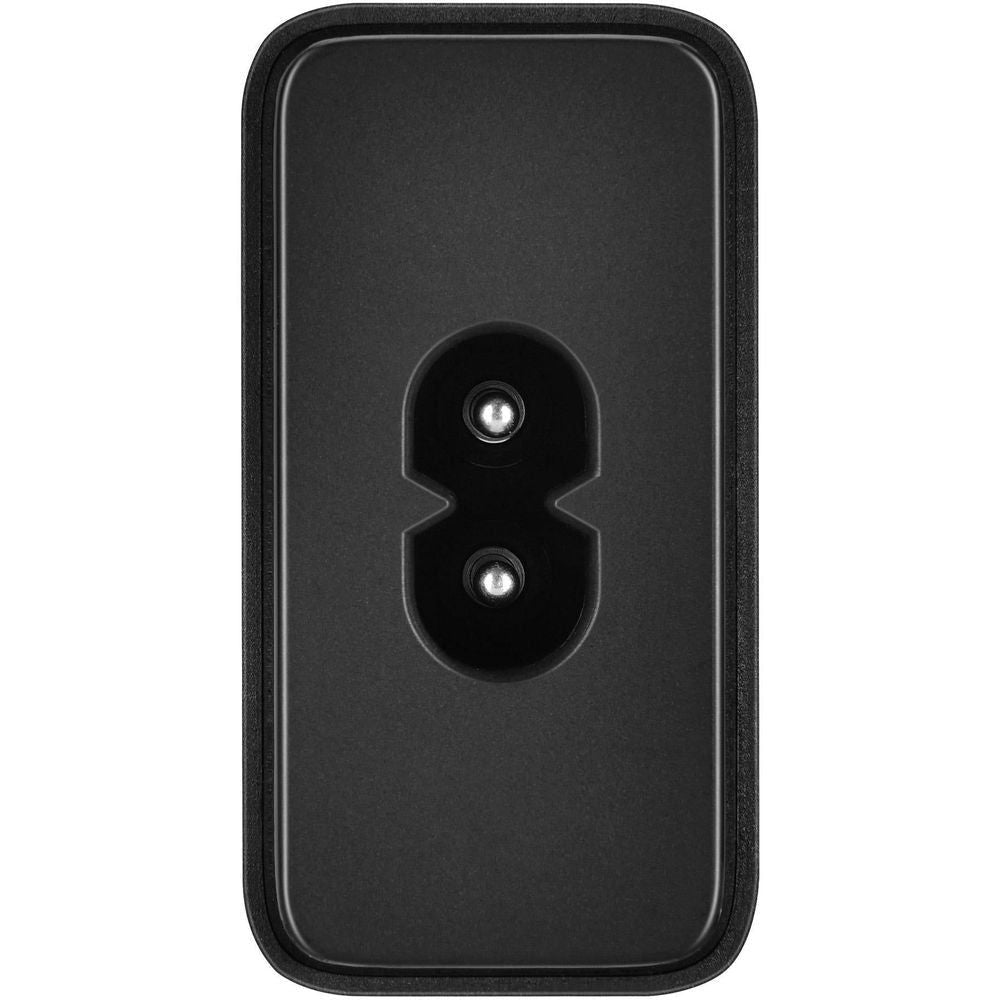 Black AC plug prongs on compact charger adapter face