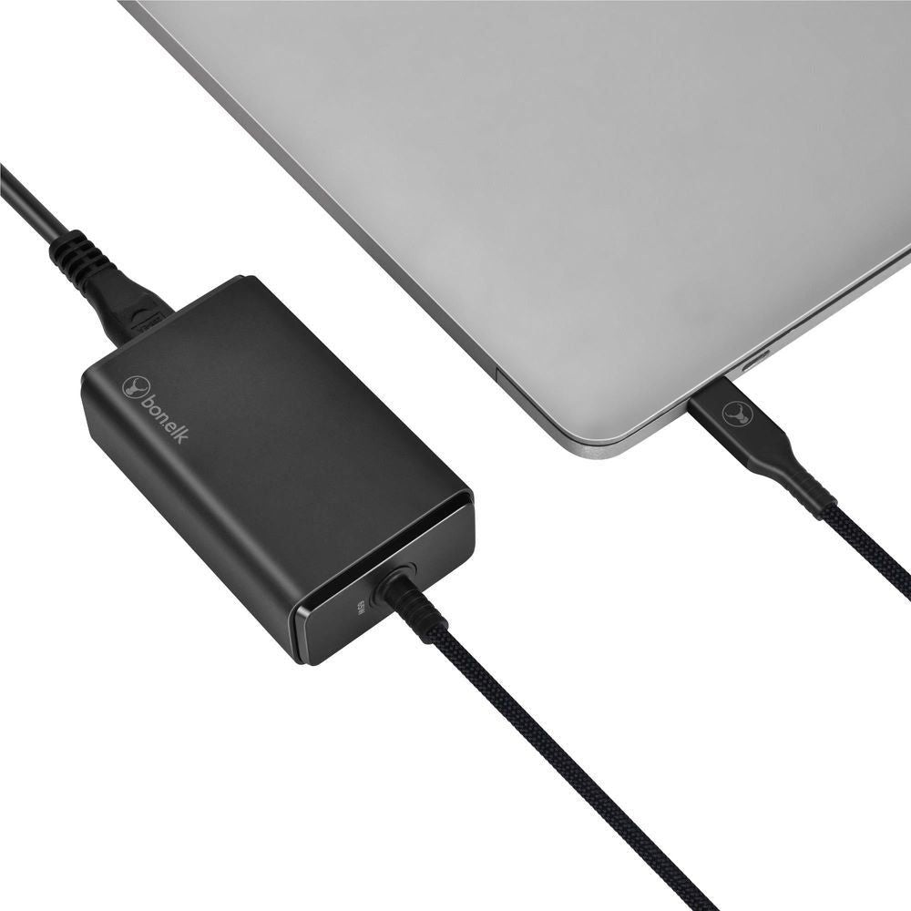 Black PD GaN charger with built-in USB-C cable and charging port