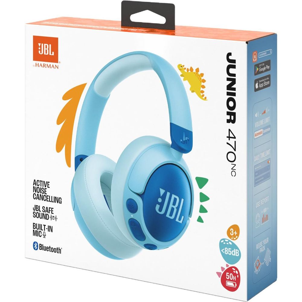 JBL JR470NC Wireless Noise Cancelling Kids Over-Ear Headphones (Blue)