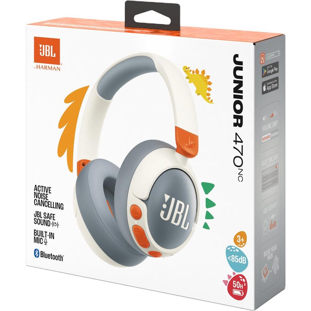 JBL JR470NC Wireless Noise Cancelling Kids Over-Ear Headphones (White)