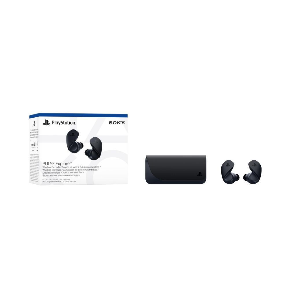Midnight black wireless earbuds with charging case and retail box