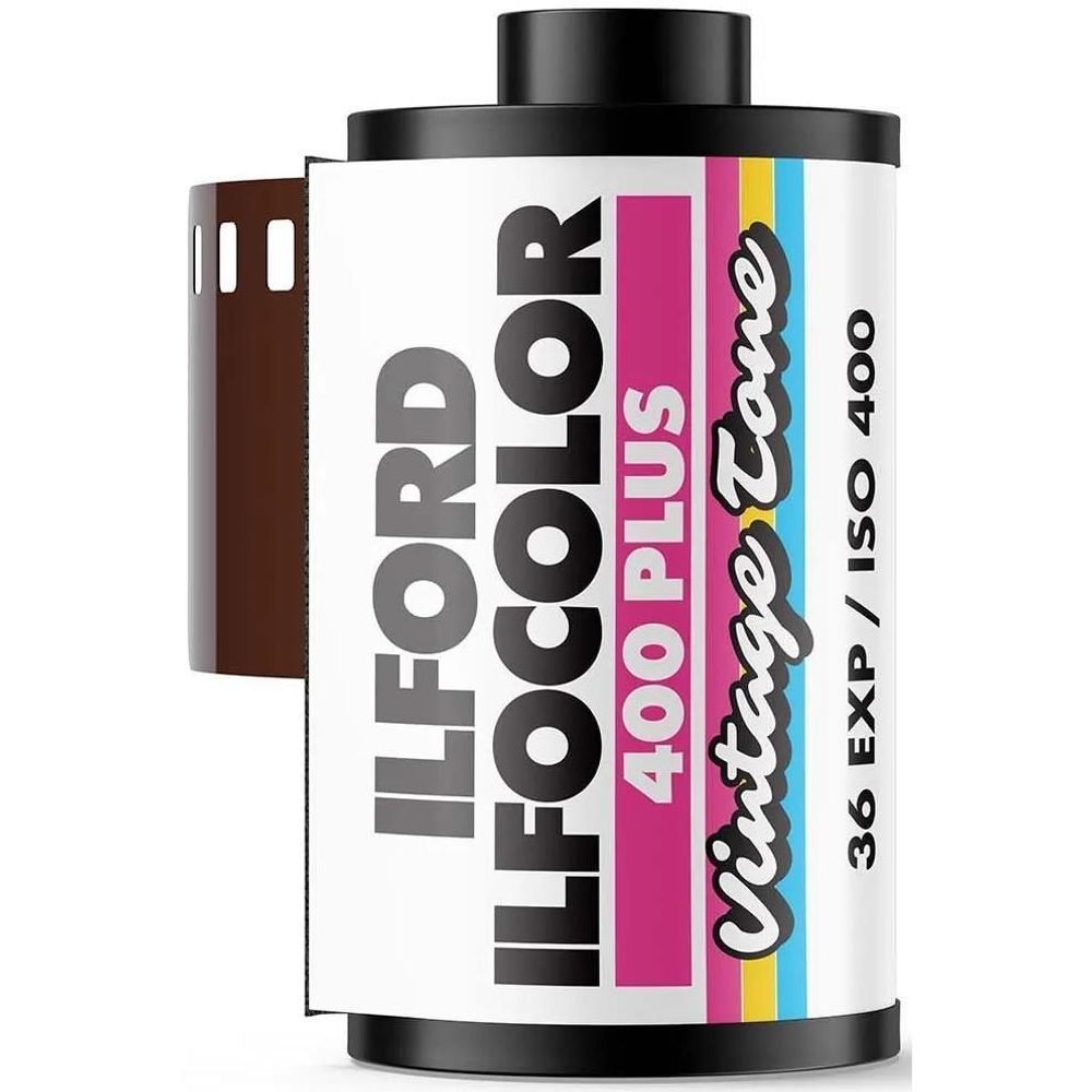 Ilford ILFOCOLOR 400 Plus 36 exp 35mm color film canister in Vintage Tone