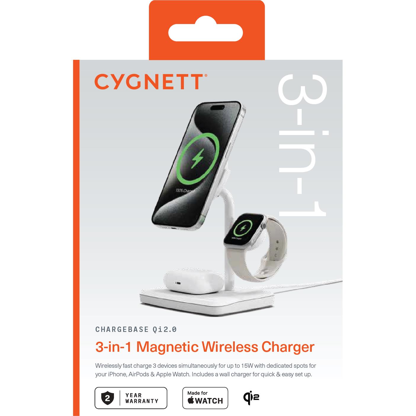 Cygnett Qi2.0 3-in-1 Chargebase (White)