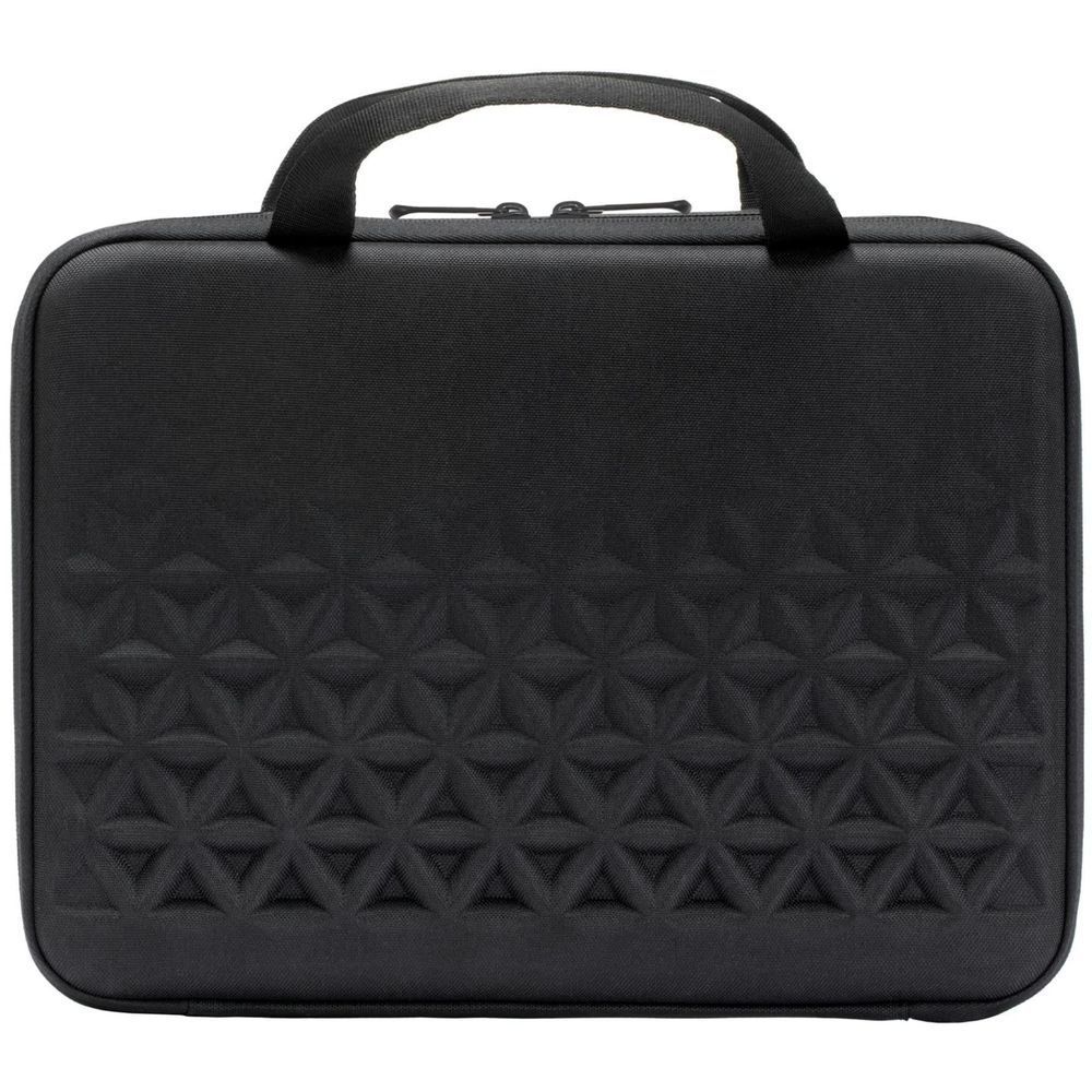 Black textured laptop case with top handle and molded front panel pocket