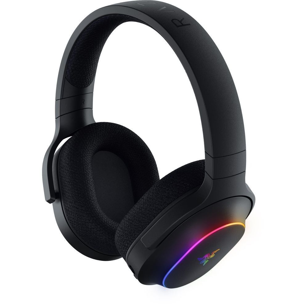 Black over-ear headset with plush ear pads and RGB Chroma side light strip.