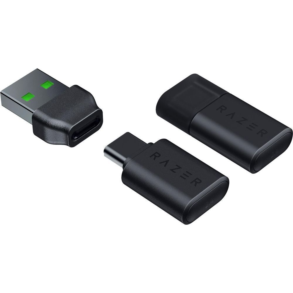 Razer wireless USB adapters and cable connectors for the headset.