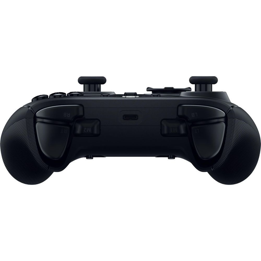 Black gaming controller back with textured grips and rear trigger area