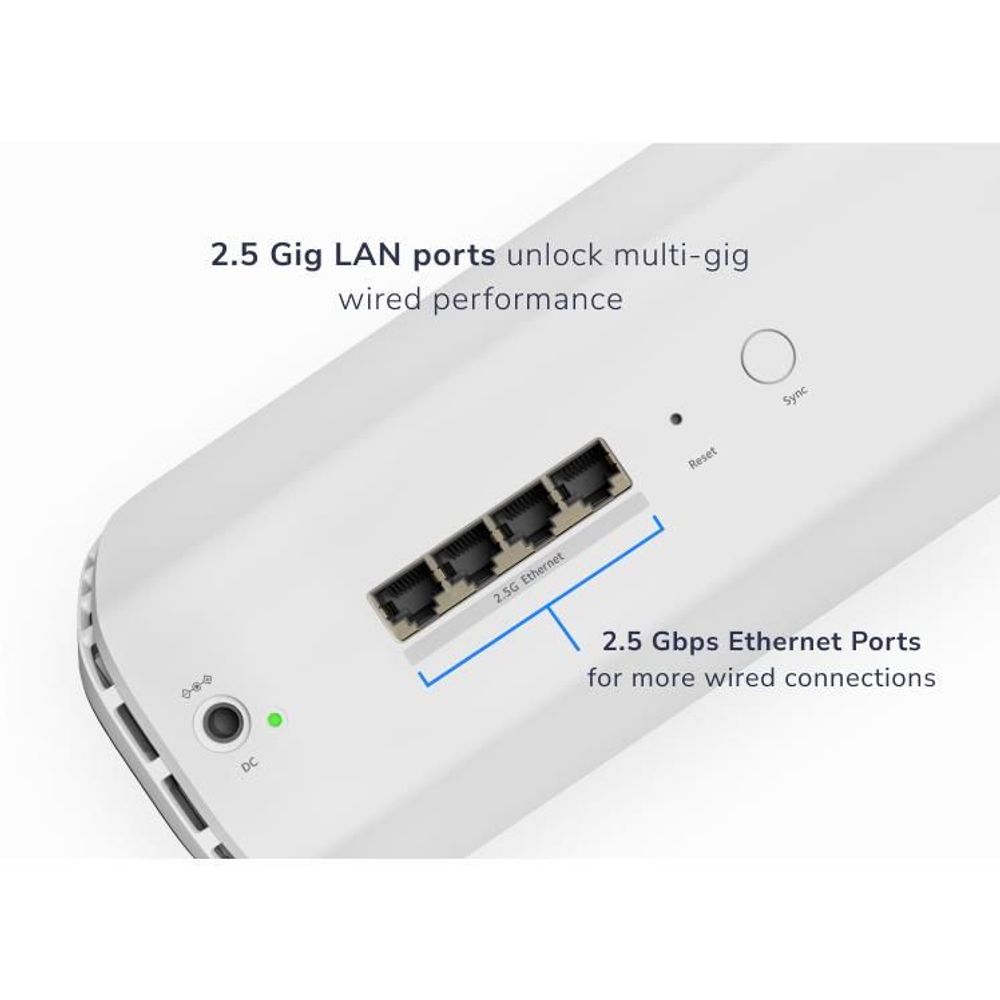 Orbi WiFi 7 satellite side panel with 2.5GbE Ethernet LAN ports