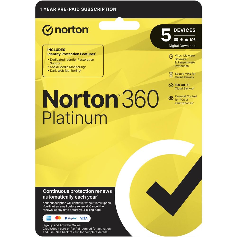Norton 360 Platinum (5-Device, 12-Month) [Digital Download]