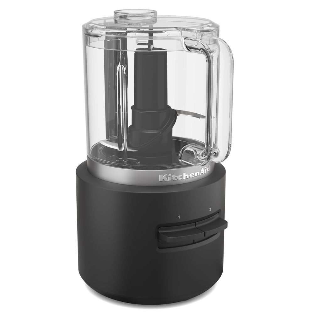 KitchenAid 5-cup food chopper with transparent lid, black handle, and base