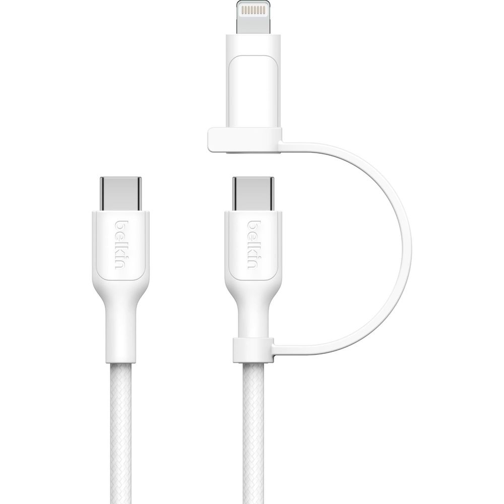 Belkin BoostCharge Pro 2-in-1 USB-C to USB-C/Lightning Cable (White)