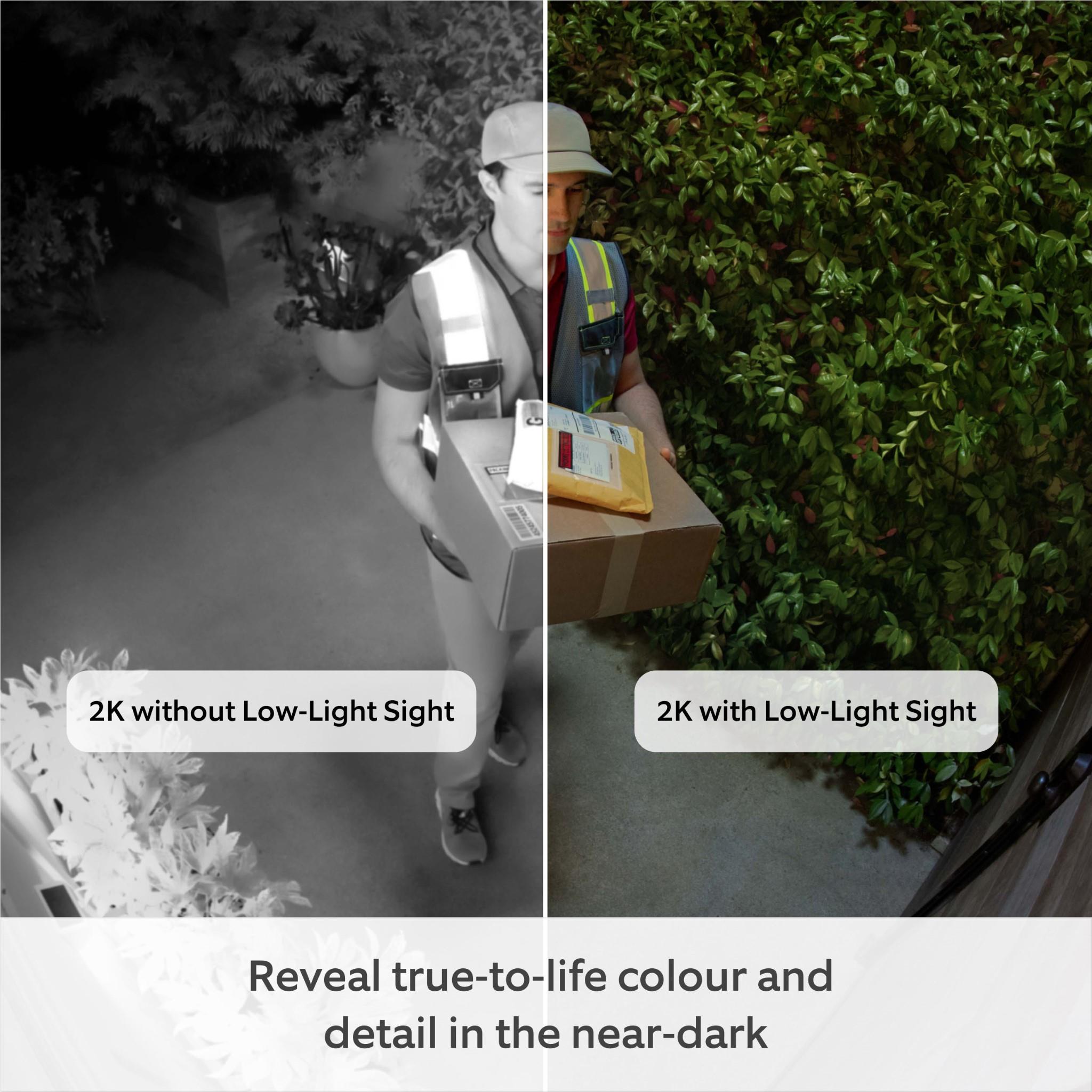 Outdoor security camera low-light comparison view with two image panels